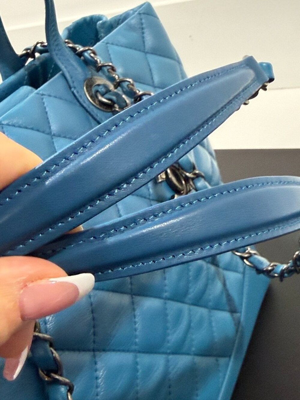Chanel Calfskin Quilted Small Easy Shopping Tote Blue (JB1480) - Picture 3 of 15